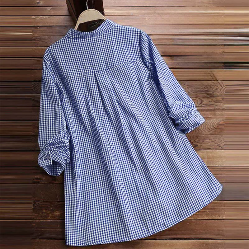 Camicia a quadri a maniche lunghe con bottoni da donna Buddha Stones - Image 16