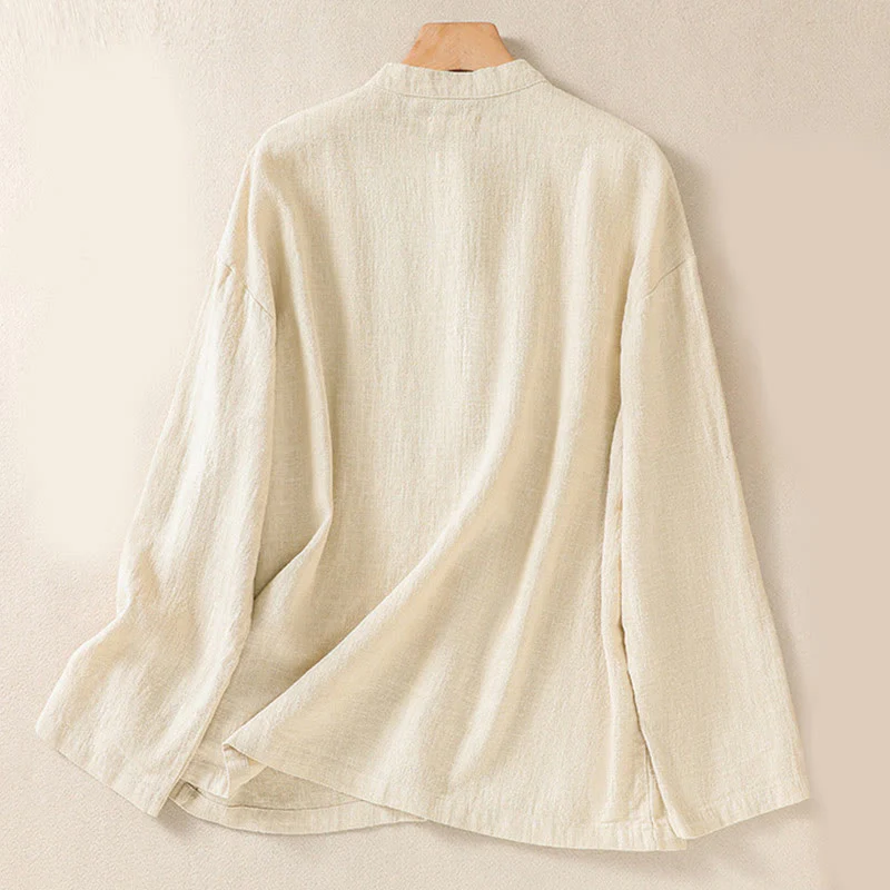 Camicia casual da donna in cotone con maniche lunghe, scollo rotondo, bottoni e tasche , Buddha Stones - Image 18