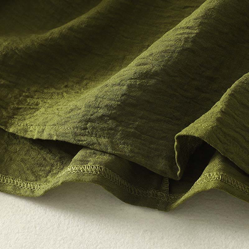 Camicia casual da donna in cotone e lino, a maniche lunghe, con scollo rotondo, verde oliva, motivo Buddha Stones - Image 10