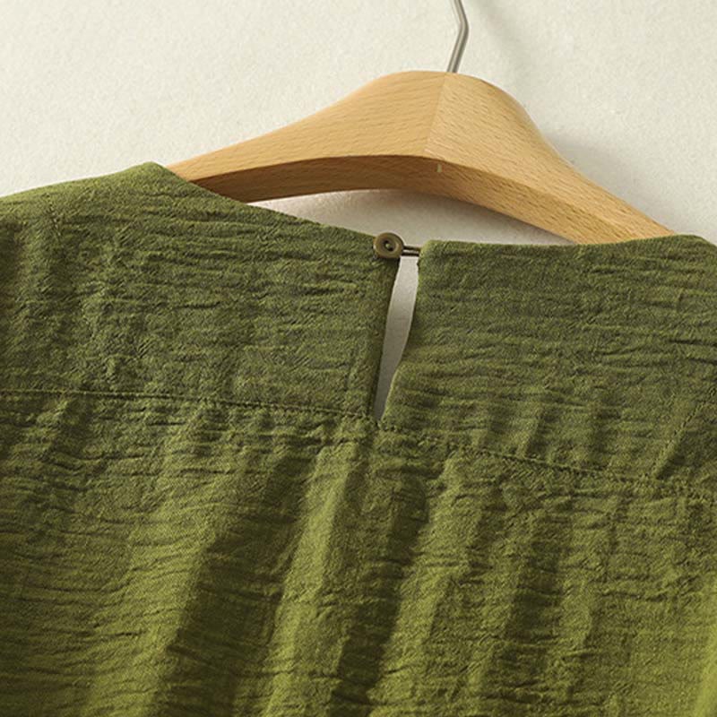 Camicia casual da donna in cotone e lino, a maniche lunghe, con scollo rotondo, verde oliva, motivo Buddha Stones - Image 4