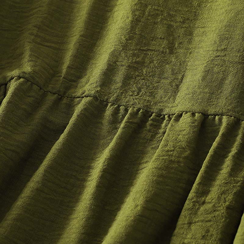 Camicia casual da donna in cotone e lino, a maniche lunghe, con scollo rotondo, verde oliva, motivo Buddha Stones - Image 5