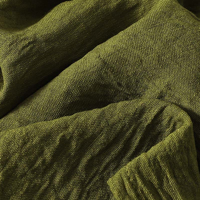 Camicia casual da donna in cotone e lino, a maniche lunghe, con scollo rotondo, verde oliva, motivo Buddha Stones - Image 8