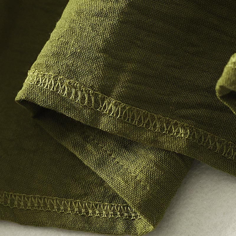 Camicia casual da donna in cotone e lino, a maniche lunghe, con scollo rotondo, verde oliva, motivo Buddha Stones - Image 9