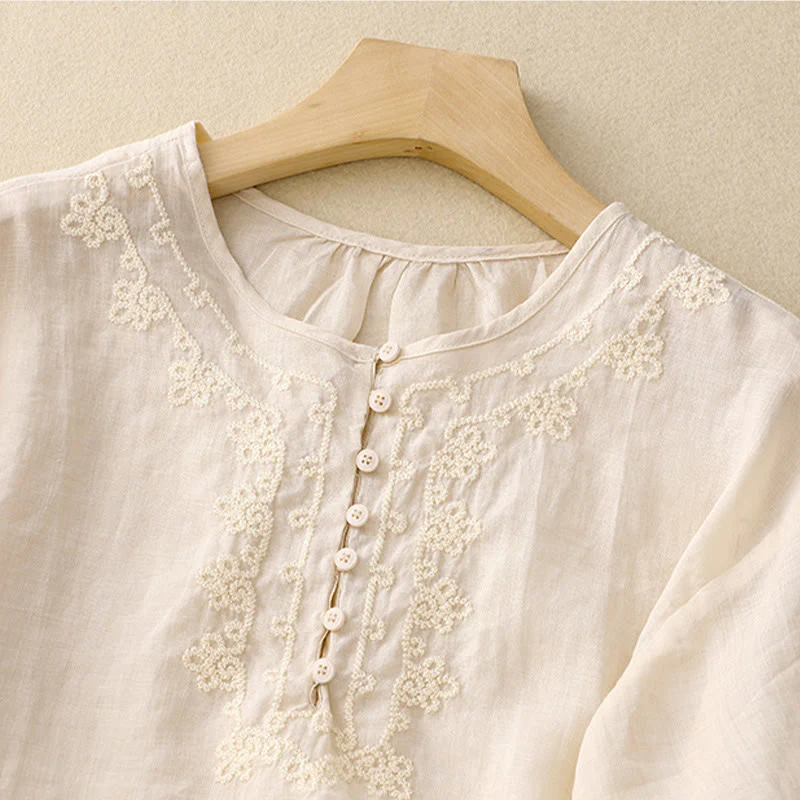 Camicia casual da donna con fibbia a rana e maniche corte, modello Buddha Stones - Image 10