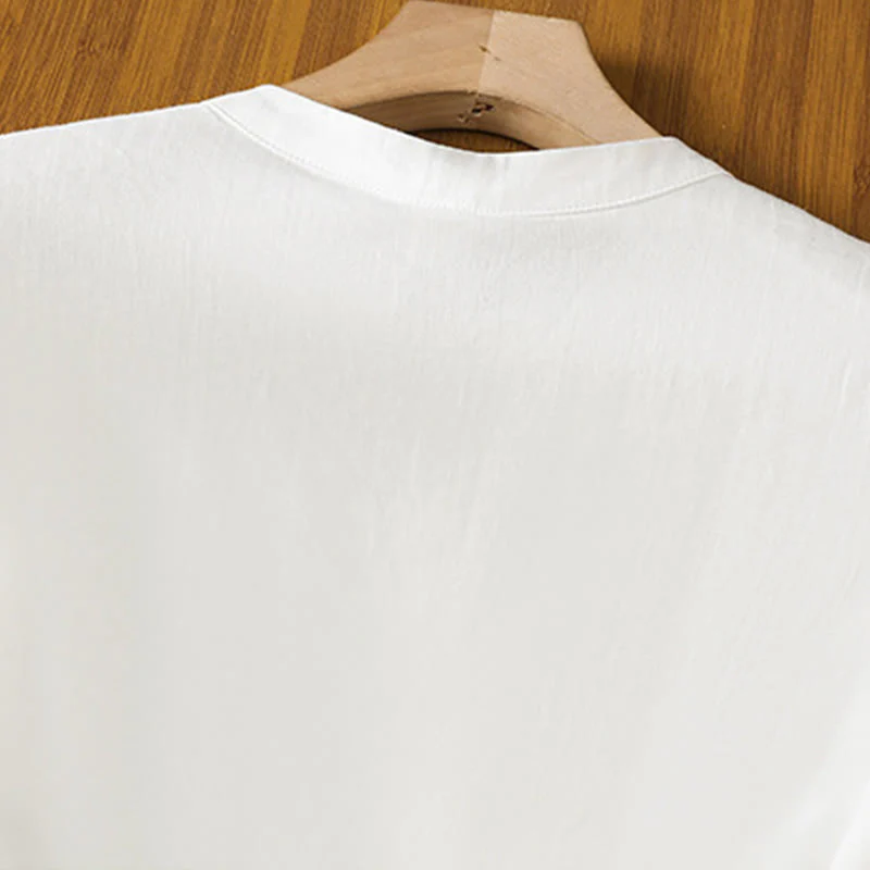 Camicia casual da donna in cotone e lino con maniche a mezza manica, motivo a rana, motivo ricamato con fiori e foglie, motivo a scollo rotondo, motivo Buddha Stones - Image 17