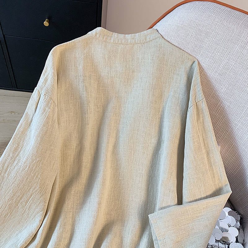Camicia casual da donna con colletto rialzato, maniche lunghe, bottoni a rana, modello Buddha Stones - Image 13