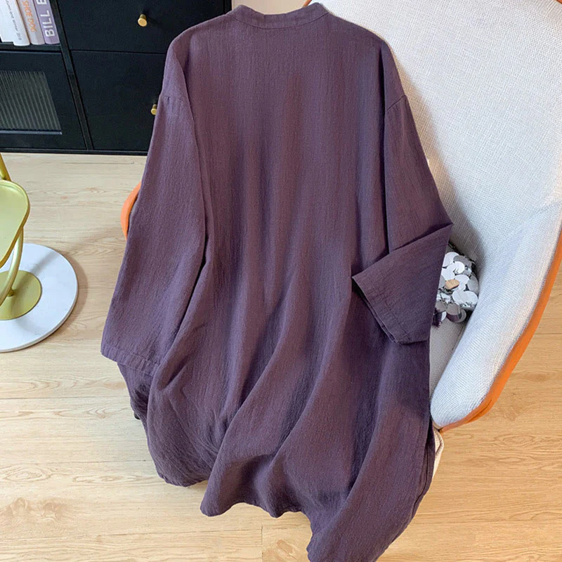 Camicia casual da donna con colletto rialzato, maniche lunghe, bottoni a rana, modello Buddha Stones - Image 2