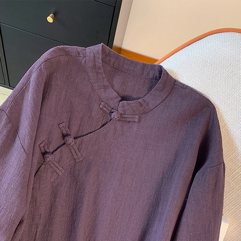 Camicia casual da donna con colletto rialzato, maniche lunghe, bottoni a rana, modello Buddha Stones - Image 3