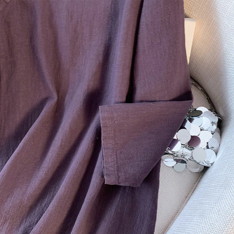 Camicia casual da donna con colletto rialzato, maniche lunghe, bottoni a rana, modello Buddha Stones - Image 4