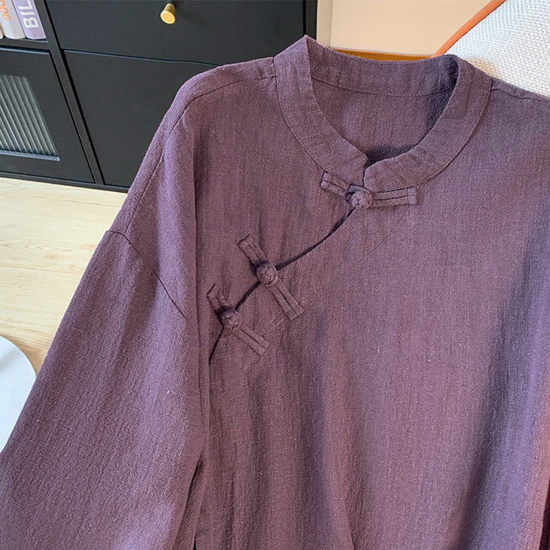 Camicia casual da donna con colletto rialzato, maniche lunghe, bottoni a rana, modello Buddha Stones - Image 5