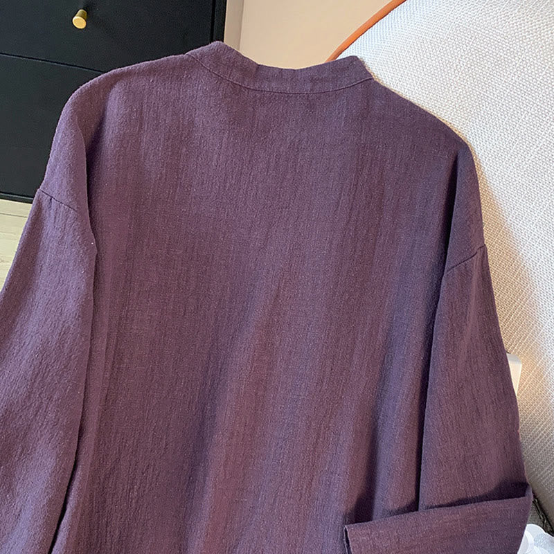 Camicia casual da donna con colletto rialzato, maniche lunghe, bottoni a rana, modello Buddha Stones - Image 7