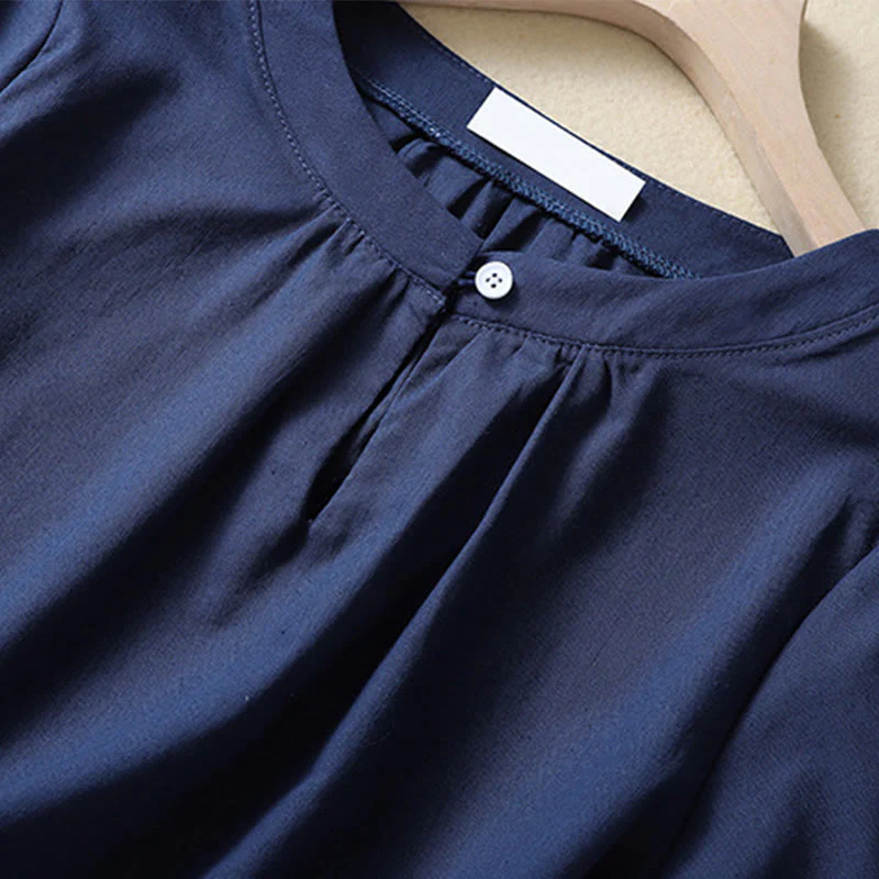 Camicia casual da donna in cotone e lino con scollo a giro semplice e bottoni, manica corta, modello Buddha Stones - Image 9