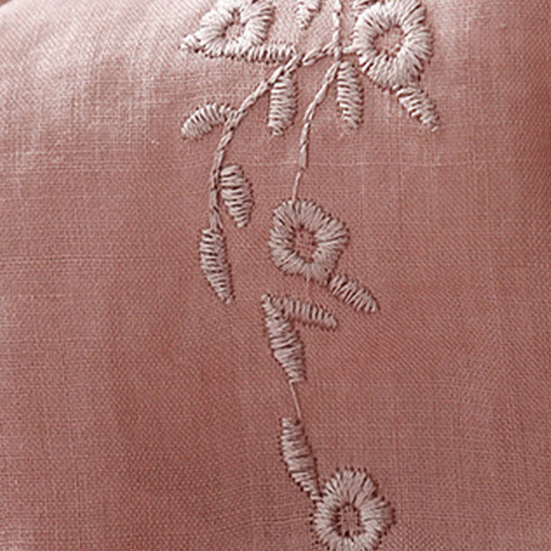 Camicia casual da donna in cotone e lino con scollo a V e fiori ricamati, manica corta, modello Buddha Stones - Image 9