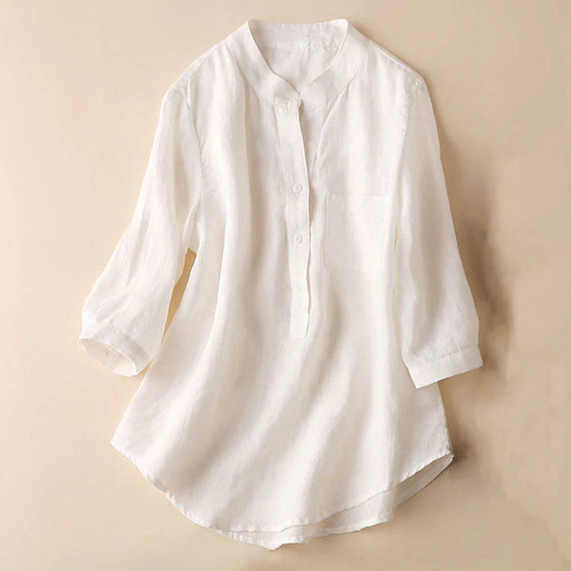 Camicia casual da donna in cotone e lino con scollo a V e maniche a tre quarti, motivo Buddha Stones - Image 11