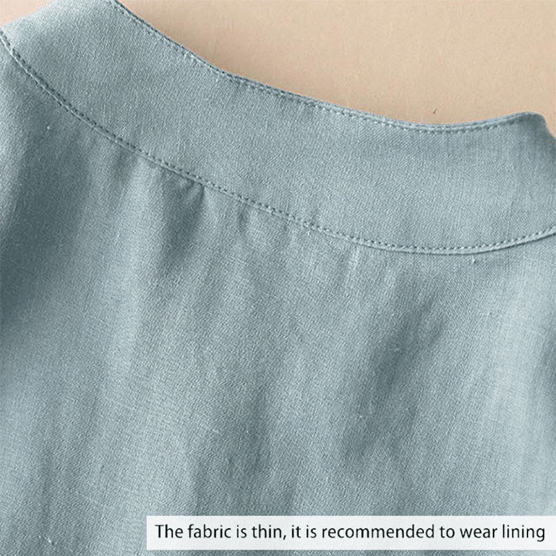 Camicia casual da donna in cotone e lino con scollo a V e maniche a tre quarti, motivo Buddha Stones - Image 3