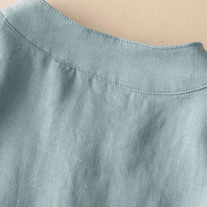 Camicia casual da donna in cotone e lino con scollo a V e maniche a tre quarti, motivo Buddha Stones - Image 7