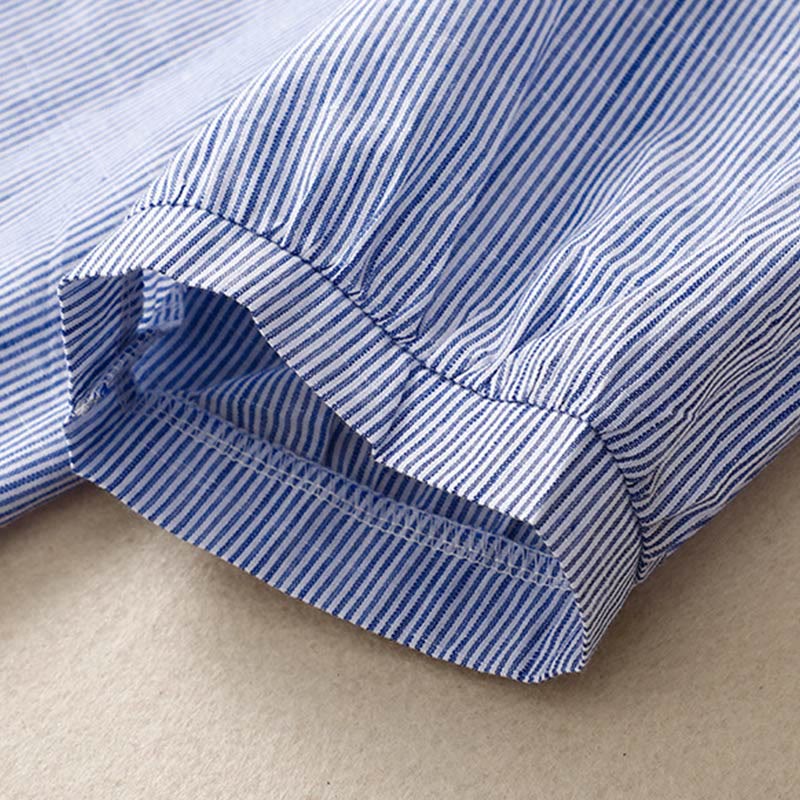 Camicia casual da donna in cotone e lino con scollo a V e maniche corte, motivo a fiori ricamati in Boemia, motivo Buddha Stones - Image 9
