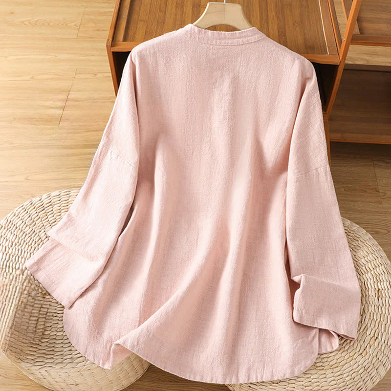 Camicia casual da donna in cotone e poliestere con maniche lunghe e bottoni a rana, Buddha Stones, con tasche - Image 10