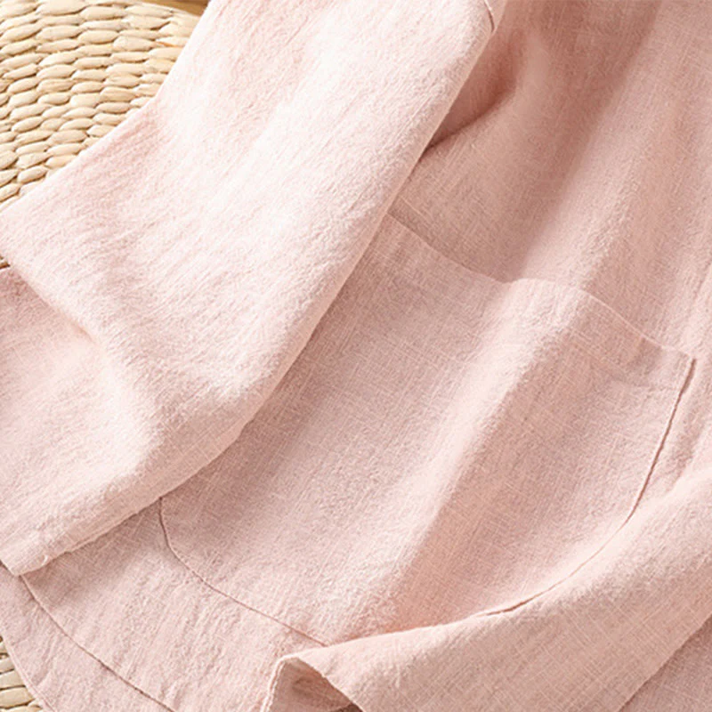 Camicia casual da donna in cotone e poliestere con maniche lunghe e bottoni a rana, Buddha Stones, con tasche - Image 11