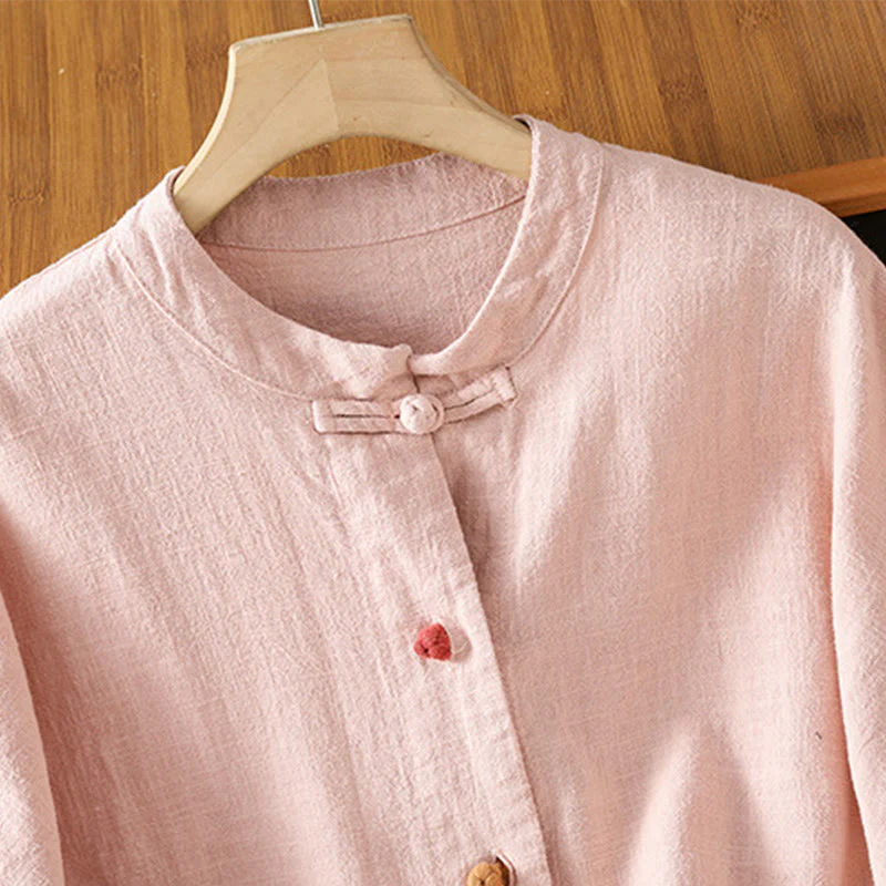 Camicia casual da donna in cotone e poliestere con maniche lunghe e bottoni a rana, Buddha Stones, con tasche - Image 16
