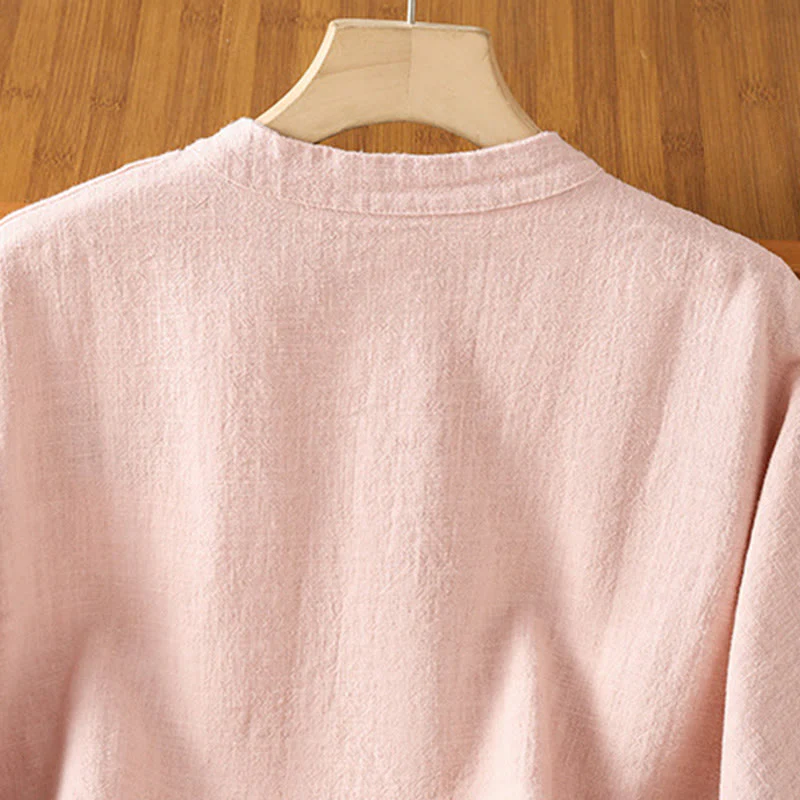 Camicia casual da donna in cotone e poliestere con maniche lunghe e bottoni a rana, Buddha Stones, con tasche - Image 17