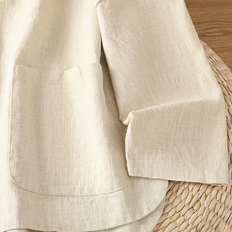 Camicia casual da donna in cotone e poliestere con maniche lunghe e bottoni a rana, Buddha Stones, con tasche - Image 5