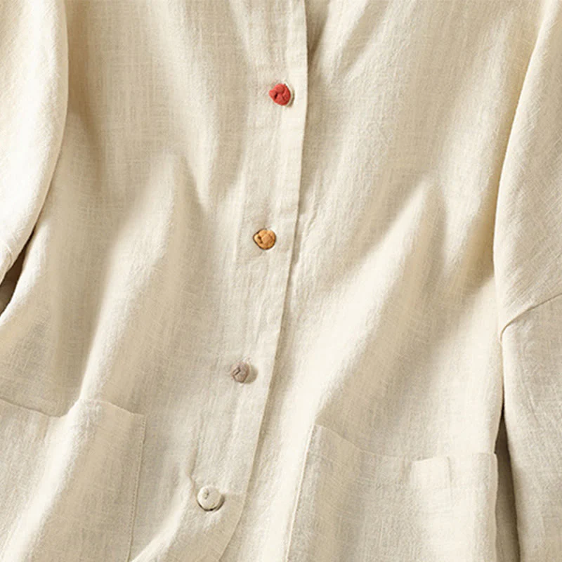 Camicia casual da donna in cotone e poliestere con maniche lunghe e bottoni a rana, Buddha Stones, con tasche - Image 6