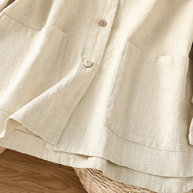 Camicia casual da donna in cotone e poliestere con maniche lunghe e bottoni a rana, Buddha Stones, con tasche - Image 7