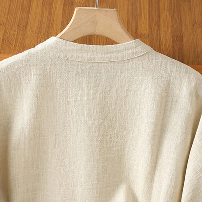 Camicia casual da donna in cotone e poliestere con maniche lunghe e bottoni a rana, Buddha Stones, con tasche - Image 8