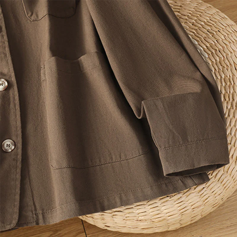 Camicia casual da donna in cotone e poliestere con maniche lunghe e collo alto, Buddha Stones, con tasche - Image 8