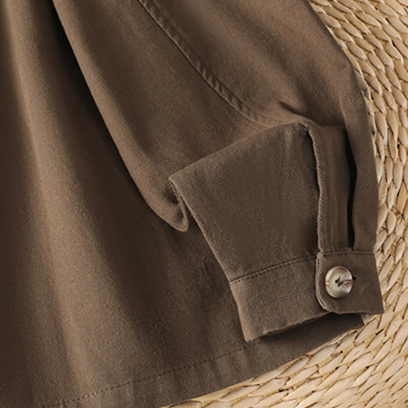 Camicia casual da donna in cotone e poliestere con maniche lunghe e collo alto, Buddha Stones, con tasche - Image 9