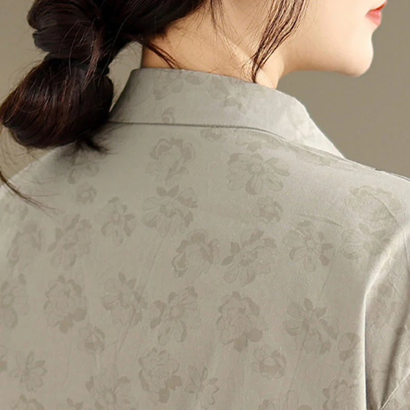 Camicia casual da donna in poliestere a maniche lunghe con fiori ricamati Buddha Stones - Image 6