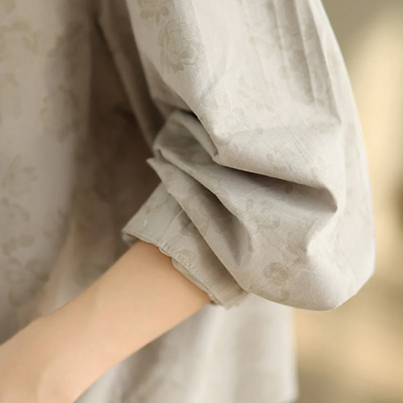 Camicia casual da donna in poliestere a maniche lunghe con fiori ricamati Buddha Stones - Image 7