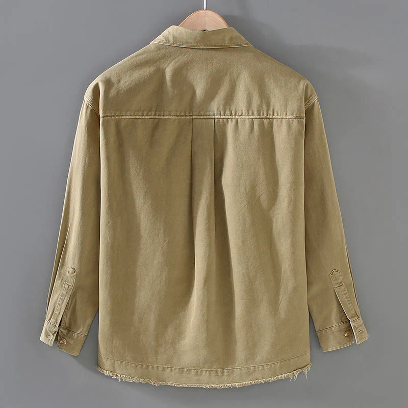 Camicia a maniche lunghe in cotone con nappe color puro e tasca da uomo Buddha Stones - Image 3