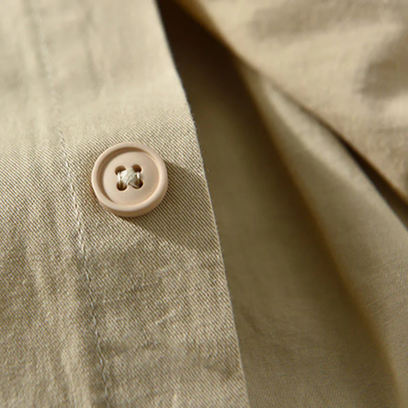 Camicia casual in cotone di colore puro con colletto rovesciato a maniche lunghe da uomo Buddha Stones con tasca - Image 6