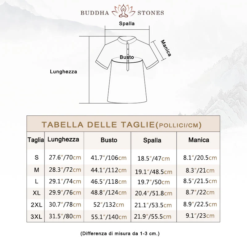 Camicia casual in cotone e lino con bottoni a maniche corte da uomo Buddha Stones - Image 5
