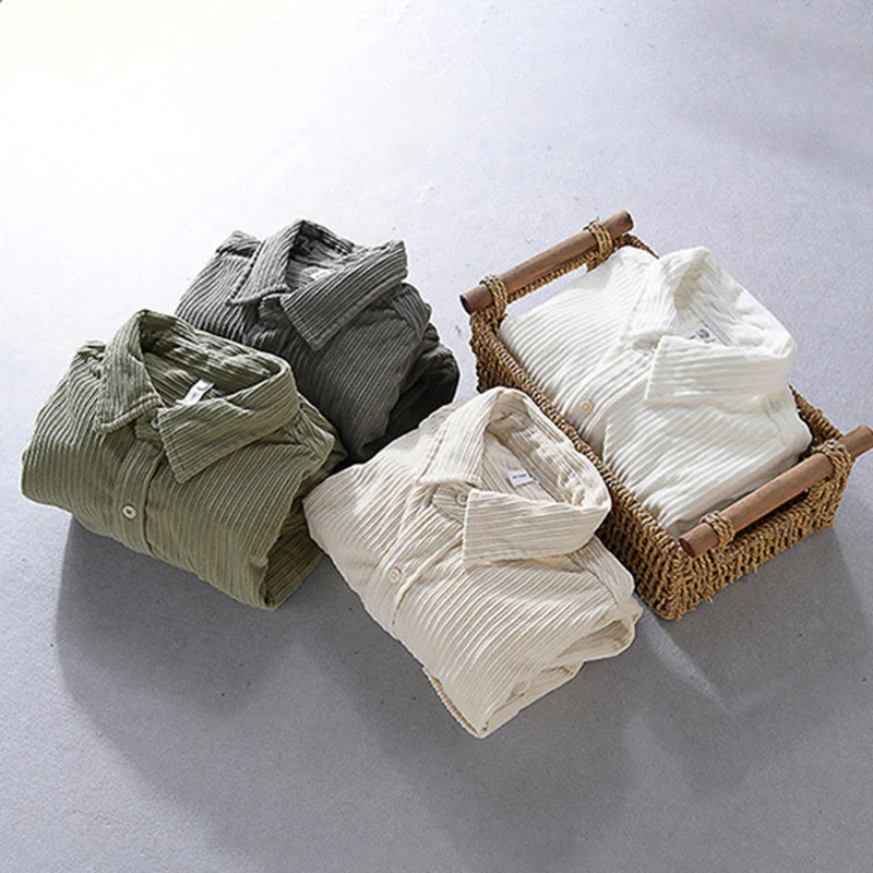 Camicia casual in velluto a coste con taschino e colletto rovesciato a maniche lunghe da uomo Buddha Stones - Image 12