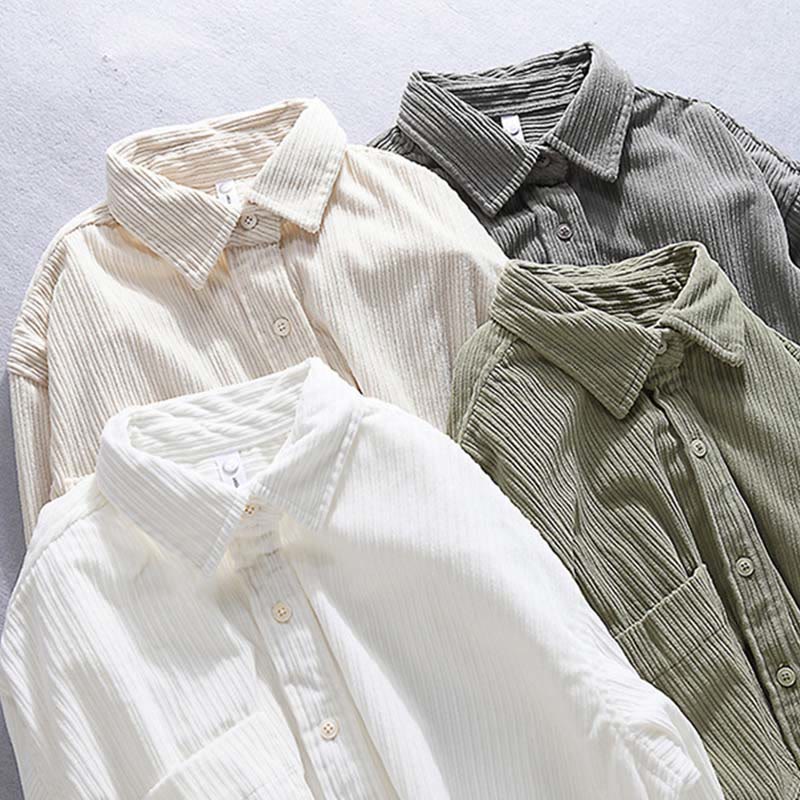 Camicia casual in velluto a coste con taschino e colletto rovesciato a maniche lunghe da uomo Buddha Stones - Image 2