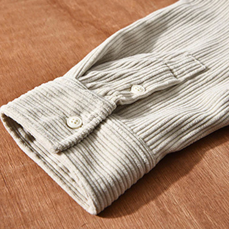 Camicia comoda in velluto a coste con fodera in pile a maniche lunghe da uomo Buddha Stones con tasca - Image 7