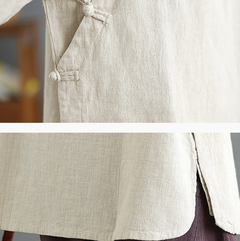 Camicia da donna a maniche lunghe con bottoni a rana e tinta unita Buddha Stones - Image 11