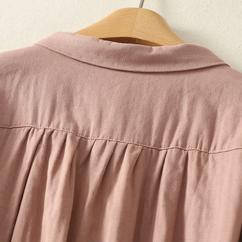 Camicia da donna a maniche lunghe con risvolto, motivo a tralci di fiori ricamati con Buddha Stones - Image 11