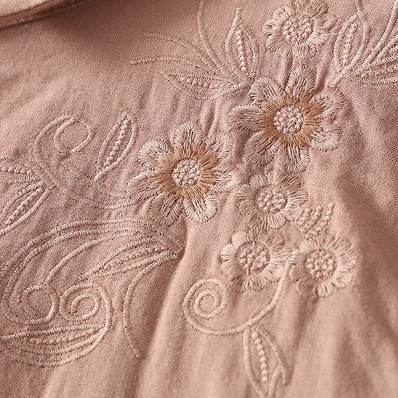 Camicia da donna a maniche lunghe con risvolto, motivo a tralci di fiori ricamati con Buddha Stones - Image 13