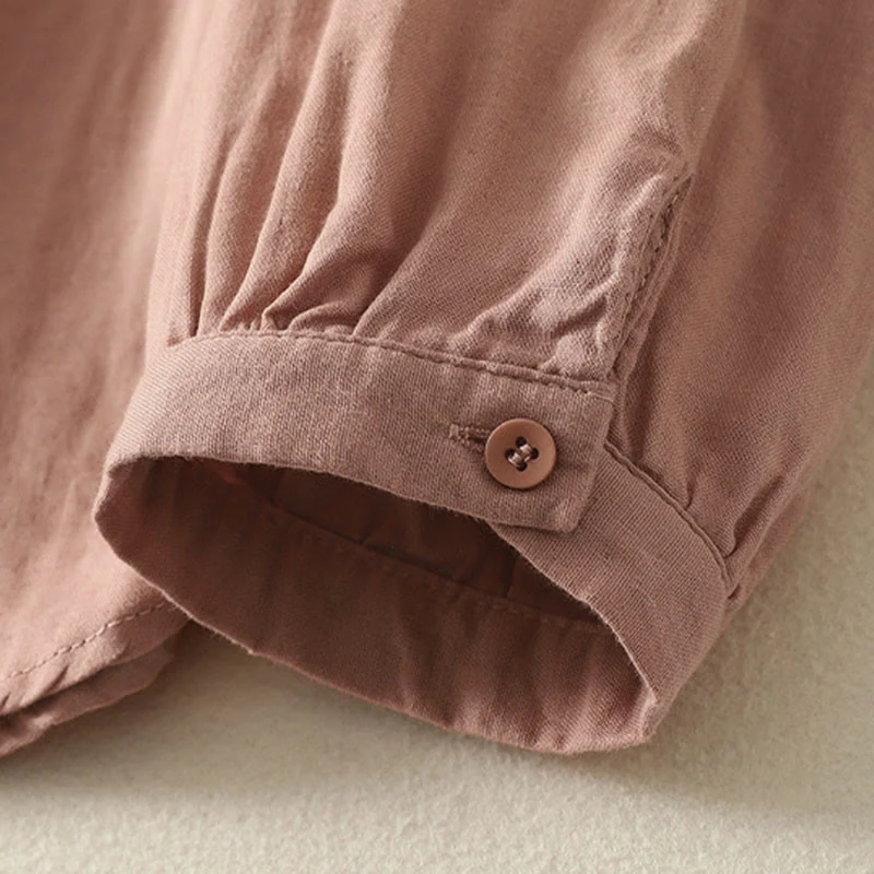 Camicia da donna a maniche lunghe con risvolto, motivo a tralci di fiori ricamati con Buddha Stones - Image 15