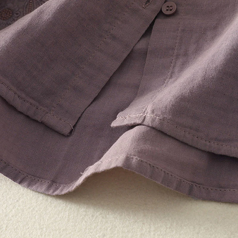 Camicia da donna a maniche lunghe con risvolto, motivo a tralci di fiori ricamati con Buddha Stones - Image 22