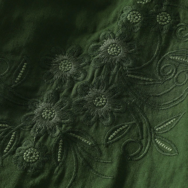 Camicia da donna a maniche lunghe con risvolto, motivo a tralci di fiori ricamati con Buddha Stones - Image 4
