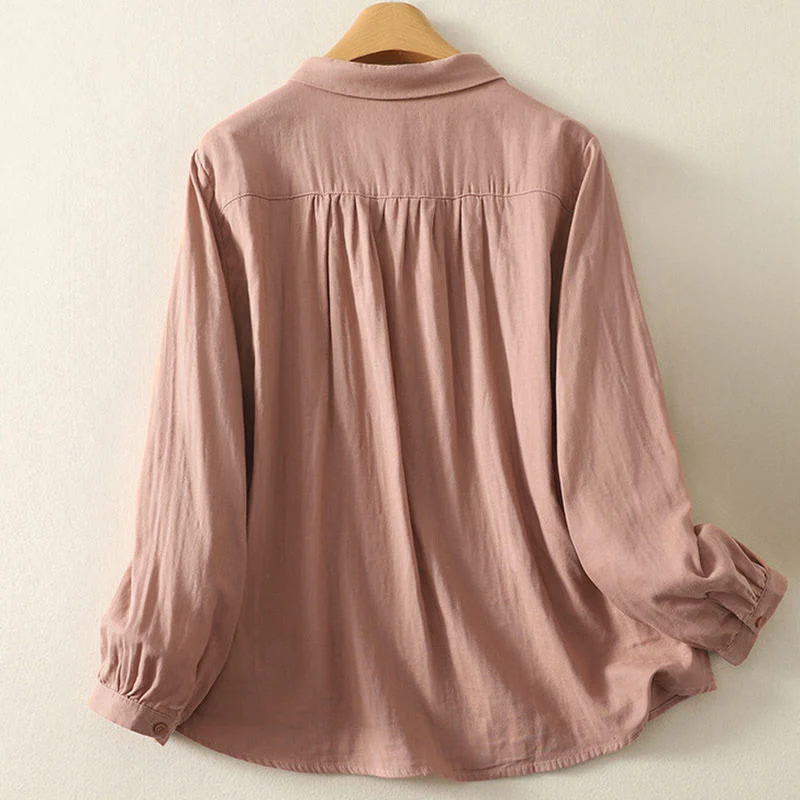 Camicia da donna a maniche lunghe con risvolto, motivo a tralci di fiori ricamati con Buddha Stones - Image 9