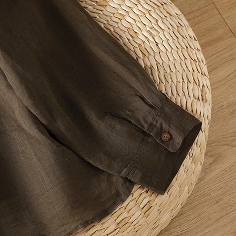 Camicia da donna a maniche lunghe con risvolto e tasca Buddha Stones Fall Commute - Image 17