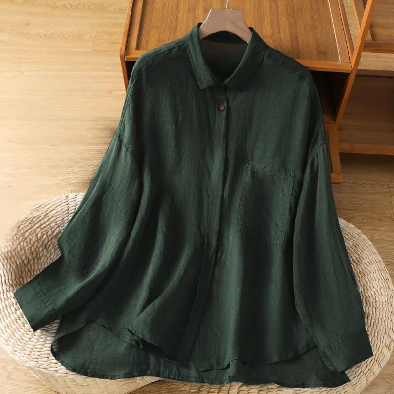 Camicia da donna a maniche lunghe con risvolto e tasca Buddha Stones Fall Commute - Image 2