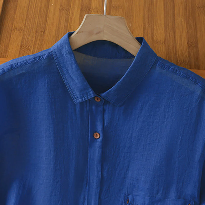 Camicia da donna a maniche lunghe con risvolto e tasca Buddha Stones Fall Commute - Image 21