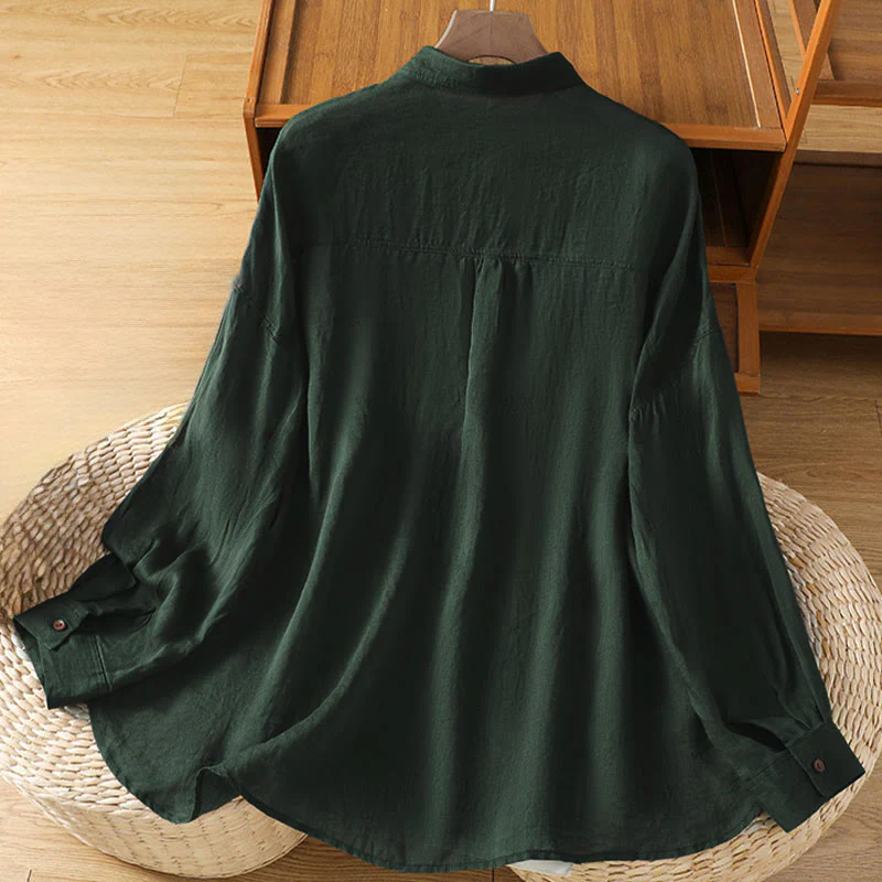 Camicia da donna a maniche lunghe con risvolto e tasca Buddha Stones Fall Commute - Image 3
